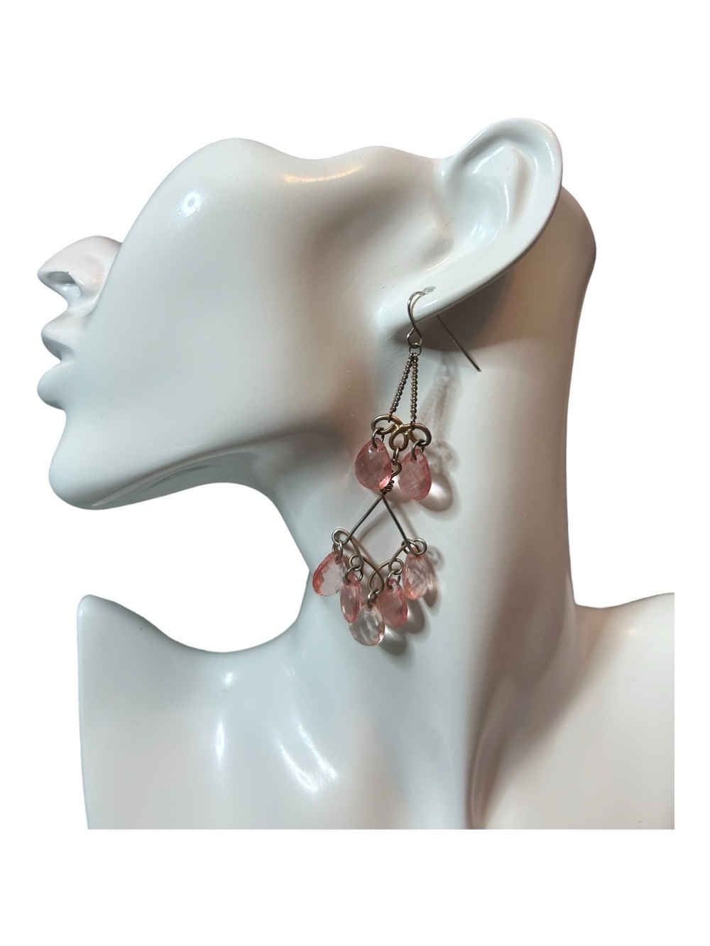 Wire & Gem Chandelier Earrings - Pale Pink/Gold